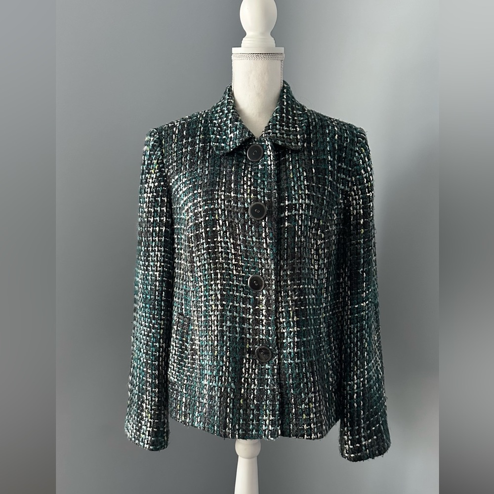 WOMENS JM Collection - SIZE 14 BLUE & BLACK TWEED LINNED JACKET